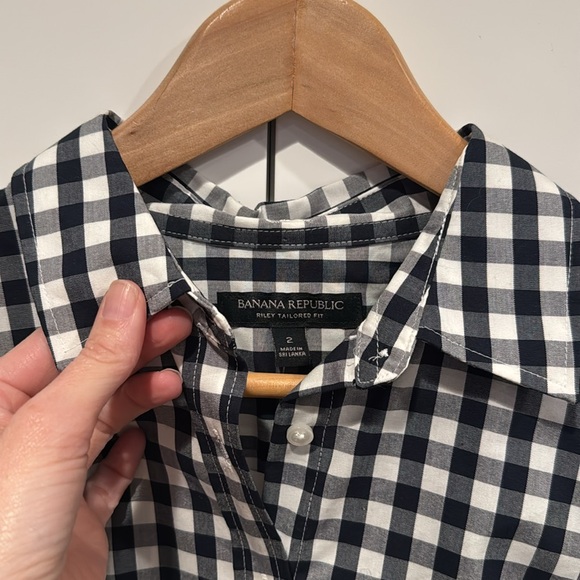 Gingham button down blouse Banana Republic SZ2 - Picture 2 of 5